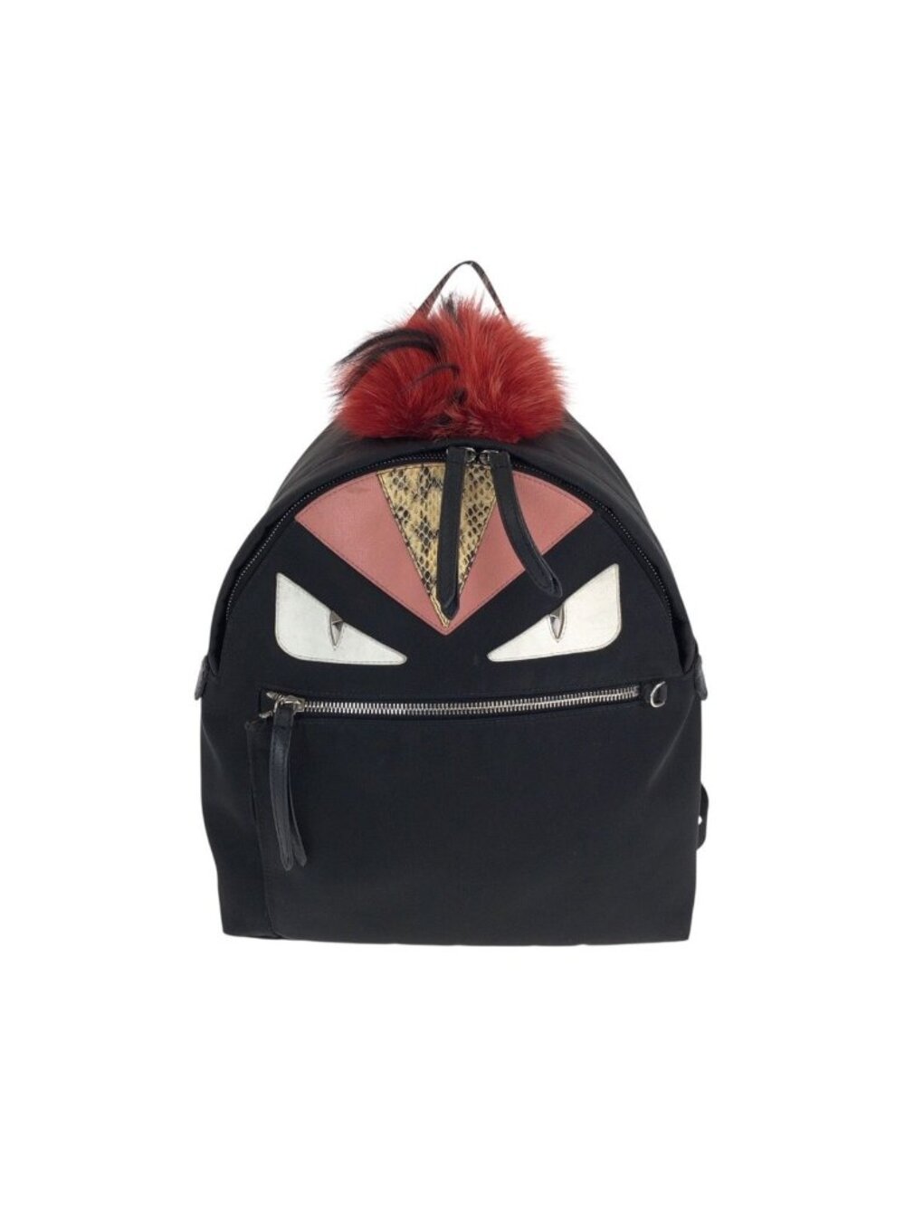 Fendi Monster Black Pink Red Silver Nylon Leather Backpack